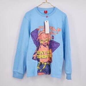 Bibisama Oni Girl "Eat my shorts" Sweatshirt Light Blue Size Large NWT